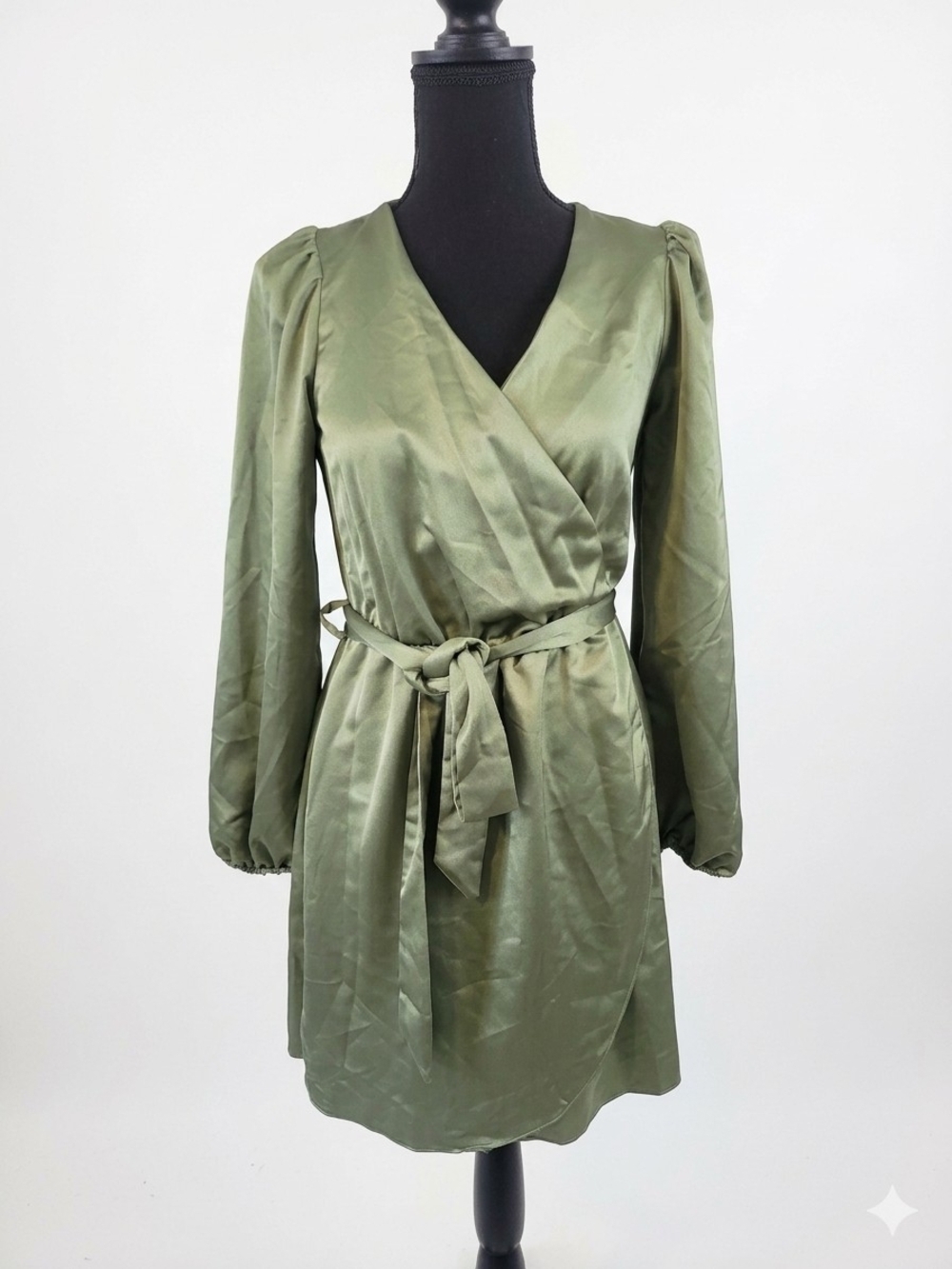 River Island Olive Green Satin-Effect Wrap Mini Dress